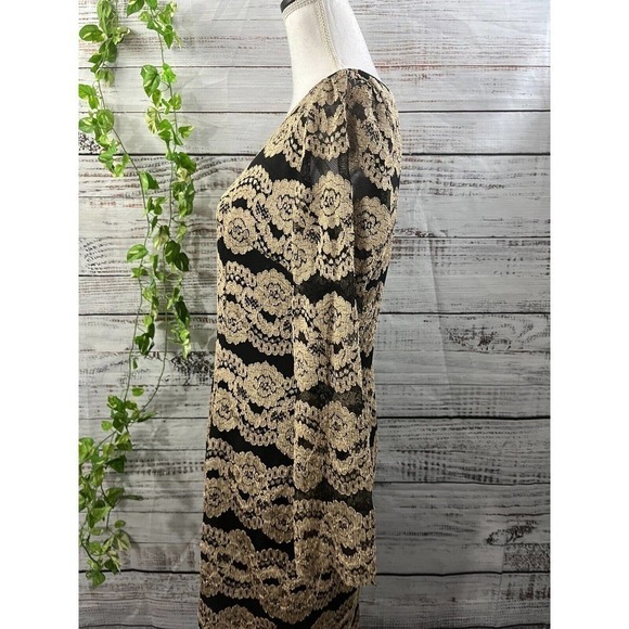 Cremieux Dress size 12 Gold Black Lace Straight Sheath Stretch Cocktail Knee - Picture 11 of 14